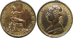 R1129 Great Britain 1/2 Penny Queen Victoria 1893 AU -> Make offer