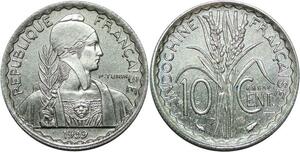 R1132 Rare French Colony Indochina 10 Cents Essai Specimen 1939 Nickel UNC