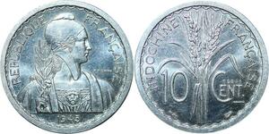 R1134 Rare French Colony Indochina 10 Cents Essai Specimen 1945 Aluminium UNC