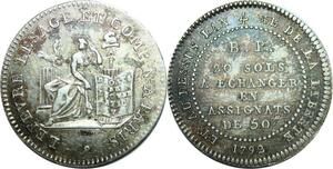 R1148 Rare Constitution Bon pour 20 Sols Lefèvre et Lesage 1792 Paris Argent