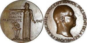 R1216 Médaille Président France Vincent Auriol Poisson 1947 Paris SUP >M Offer