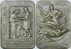 R1239 Rare Plaque Pierre de Roubaix 1469 Commerce Hypolitte Lefevre Argent SUP