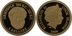 R1262 Cook Islands 5 Dollars Aristote Elizabeth II 2008 Or Gold BE PF -> Offer