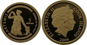 R1264 Cook Islands 5 Dollars Artemis 2009 Or Gold BE PF -> Make offer
