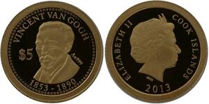 R1265 Cook Islands 5 Dollars Vincent Van Gogh 2013 Or Gold BE PF -> Make offer