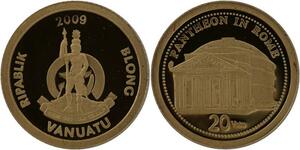 R1276 Vanuatu 20 Vatu Pantheon Roma 2009 Or Gold BE PF -> Make offer