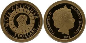 R1278 Solomon Islands 5 Dollars Maya Calendar 2012 Or Gold BE PF -> Make offer