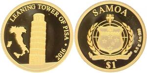R1279 Samoa 1 Dollar Tower of Pise 2016 Or Gold BE PF -> Make offer