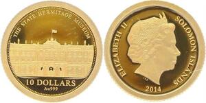 R1283 Solomon Islands 10 Dollars  Hermitage Museum 2014 Or Gold BE PF -> M Offer