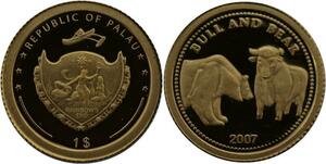 R1307 Palau 1 Dollar  Bull & Bear 2007 Or Gold BE PF -> Make offer