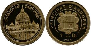 R1314 Andorra 1 Diner  Basilica Sant Pere 2008 Or Gold BE PF -> Make offer