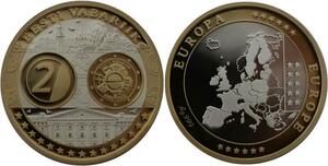 R1349 Medal Estonia 2 Euros 10 Years Euro 2002-2012 Silver 999% PF Proof BE