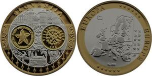 R1364 Medal Slovenija 100 Euros EU Presidency 2008 Silver 999% PF Proof BE