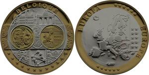 R1365 Medal Belgium 100 Euros Adenauer Schumann Spaak 2008 Silver 999% PF Proof
