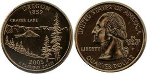 R1385 USA Oregon Quarter 1/4 Dollar Crater Lake 1859 2005 Gold Plated UNC >Offer