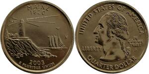 R1392 USA Maine Quarter 1/4 Dollar Phare Ship 1820 2003 Gold Plated UNC >M Offer