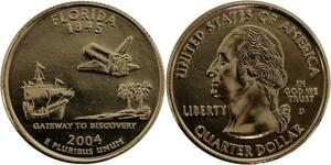 R1395 USA Florida Quarter 1/4 Dollar Gateway of Discovery 1845 2004  Gold Plated