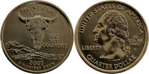 R1398 USA Montana Quarter 1/4 Dollar Bull 1889 2007 Gold Plated UNC -> Make Offer