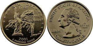 R1400 USA New York Quarter 1/4 Dollar Liberty 1788 2001 Gold Plated UNC >M Offer