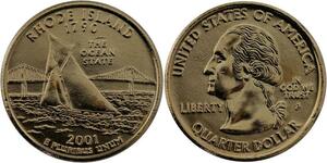 R1402 USA Rhode Island Quarter 1/4 Dollar Ocean State 1790 2001 Gold Plated UNC