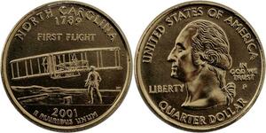 R1404 USA North Carolina Quarter 1/4 Dollar 1st flight 1789 2001 Gold Plated UNC