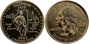 R1406 USA Illinois Quarter 1/4 Dollar Lincoln 1818 2003 Gold Plated UNC ->Offer