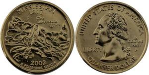 R1407 USA Mississippi Quarter 1/4 Dollar Magnollia 1817 2002 Gold Plated UNC