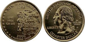R1410 USA New Hampshire Quarter 1/4 Dollar Live Free 1788 2000 Gold Plated