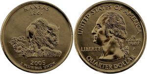 R1411 USA Kansas Quarter 1/4 Dollar Bull 1861 2005 Gold Plated UNC -> Make Offer