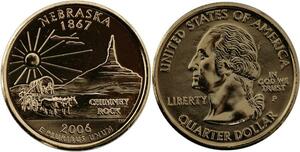 R1414 USA Nebraska Quarter 1/4 Dollar Chimney Rock 1867 2006 Gold Plated UNC