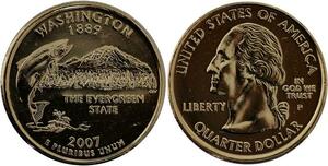 R1415 USA Washington Quarter 1/4 Dollar Evergreen 1889 2007 Gold Plated UNC
