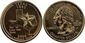 R1416 USA Texas Quarter 1/4 Dollar Lone Star State 1845 2004 Gold Plated UNC