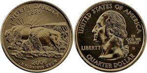 R1417 USA North Dakota Quarter 1/4 Dollar Bull 1889 2006 Gold Plated UNC >Offer