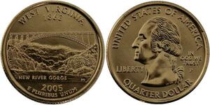 R1419 USA West Virginia Quarter 1/4 Dollar New River Gorge 1863 2005 Gold Plated