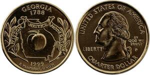 R1420 USA Georgia Quarter 1/4 Dollar Justice 1788 1999 Gold Plated UNC >M Offer