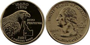 R1421 USA Idaho Quarter 1/4 Dollar Esto Perpetua 1890 2007 Gold Plated UNC