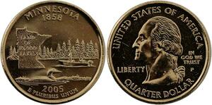 R1422 USA Minnesota Quarter 1/4 Dollar 10000 Lakes 1858 2005 Gold Plated UNC