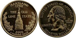 R1423 USA Maryland Quarter 1/4 Dollar Old Line State 1788 2000 Gold Plated UNC 