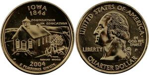 R1424 USA Iowa Quarter 1/4 Dollar Education 1746 2004 Gold Plated UNC >M Offer