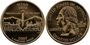 R1425 USA Utah Quarter 1/4 Dollar West Train 1896 2007 Gold Plated UNC