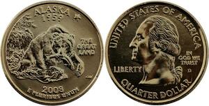 R1426 USA Alaska Quarter 1/4 Dollar Bear Green Land 1959 2008 Gold Plated UNC