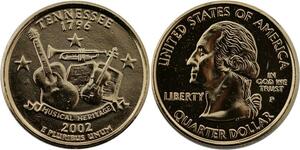R1427 USA Tennessee Quarter 1/4 Dollar Musical 1796 2002 Gold Plated UNC
