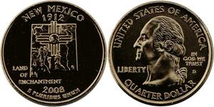 R1429 USA New Mexico Quarter 1/4 Dollar Enchantment 1912 2008 Gold Plated UNC