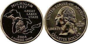 R1430 USA Michigan Quarter 1/4 Dollar Great Lakes 1837 2004 Gold Plated UNC