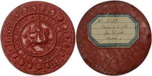 R1440 Rare Sceau Seal Duc de Bourgogne Ville Dijon XV siècle 8 cms SUP >Offer