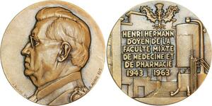 R1563 Médaille Médecine Pharmacie Dr Henri Hermann 1943 1963 SUP