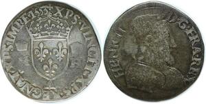 R1642 Rare Demi Teston Henri II tête nue 1er type 1553 Paris silver 