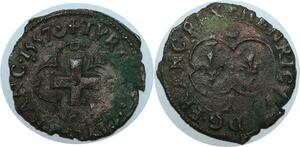 R1645 Rare Double Tournois Henri II 1557 A Paris cartouche bilobé -> Faire offre