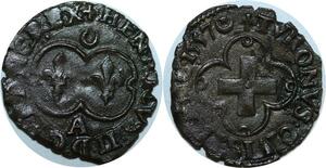 R1647 Rare Double Tournois Henri II 1557 A Paris cartouche bilobé SUP ->Offre