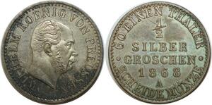 R1666 German States Prussia 1/2 Neu Groschen Wilhelm I 1868 A Silver UNC ->Offer